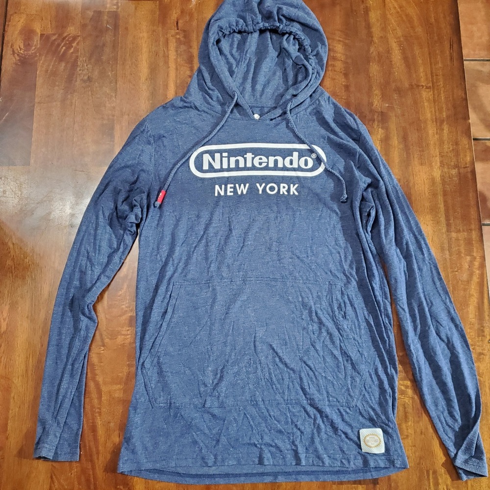 Nintendo New York Logo Hoodie Blue Long Sleeve‎ Lightweight Unisex Gamer - Picture 7 of 9